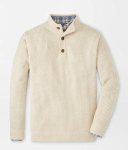 Peter Millar Digby 3 Button Mock Neck Sweater in Winter Ivory