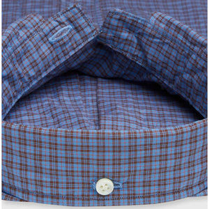 Sid Mashburn Button-Down Sport Shirt in Blue-Brown Check Poplin