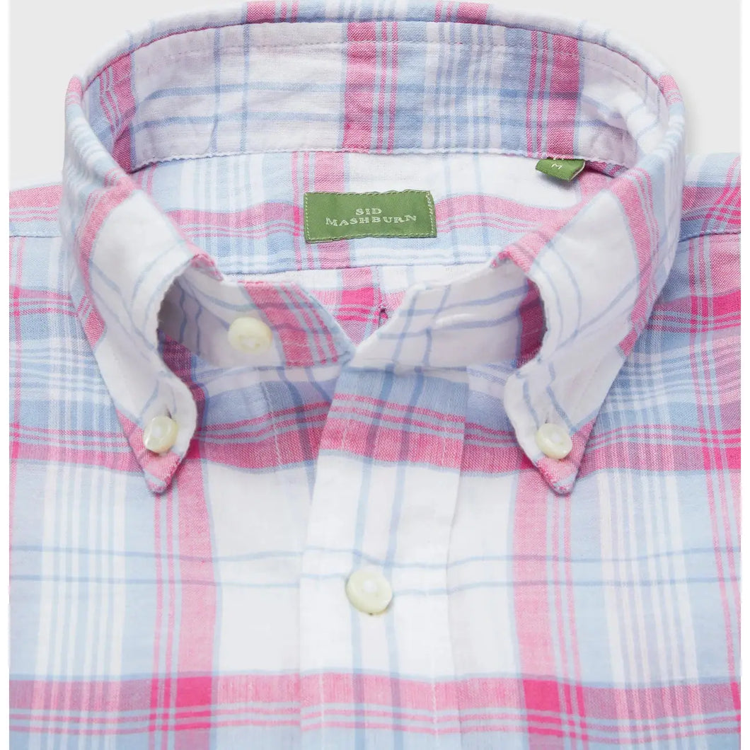 Sid Mashburn Button-Down Sport Shirt in Pink/Blue Madras