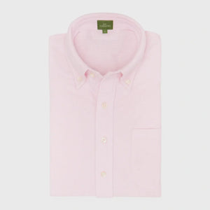 Sid Mashburn Short Sleeved Knit Button-Down Popover in Pink Oxford