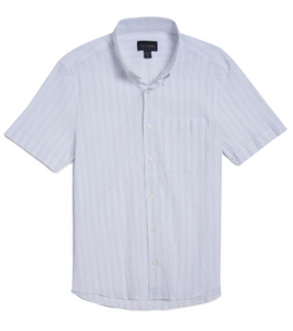 Scott Barber Fine Stripe Seersucker Short Sleeve Sport Shirt in White