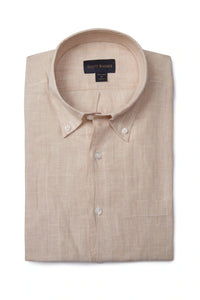 Scott Barber Linen Chalk Stripe Sport Shirt in Khaki