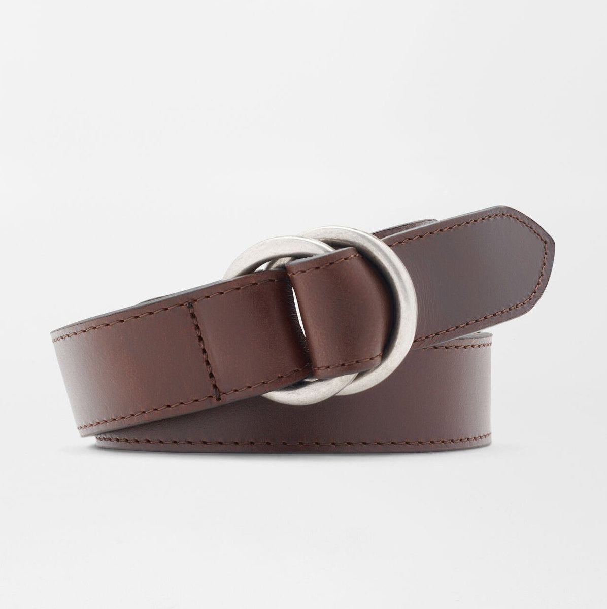 2 Double O-Ring Woven Belt Chocolate Leather