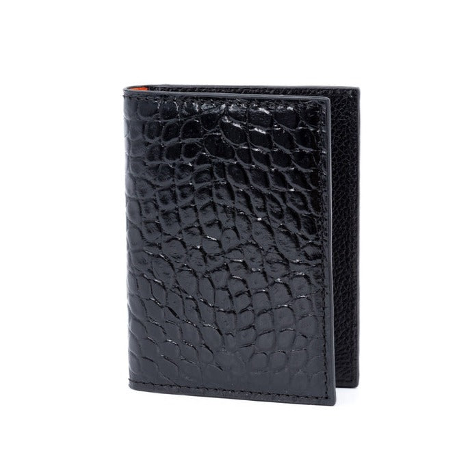 Martin Dingman Alligator Grain Leather ID Wallet in Black
