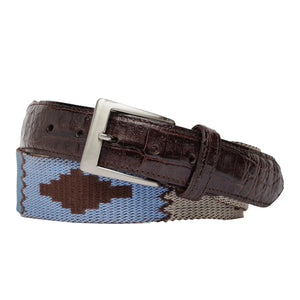 W. Kleinberg Sante Fe Tapestry Belt with Crocodile Tabs in Blue