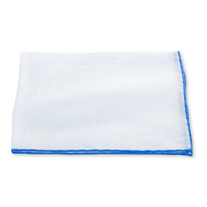 R. Hanauer Linen Border Pocket Square - White/Cobalt