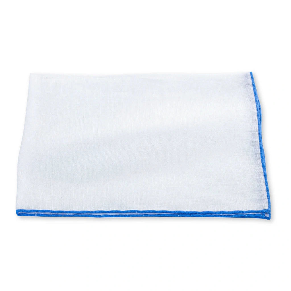 R. Hanauer Linen Border Pocket Square - White/Cobalt
