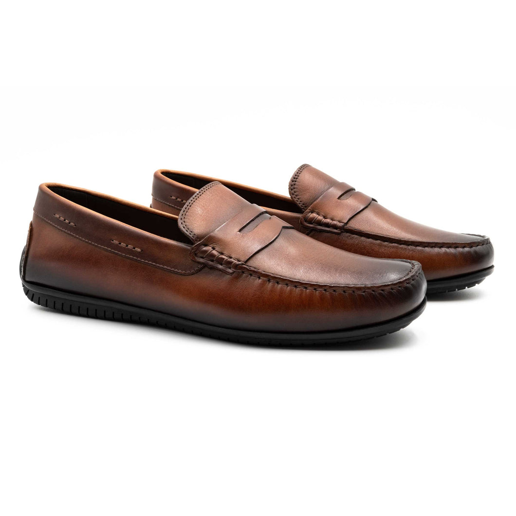 Martin Dingman Bermuda Saddle Penny Leather Loafer in Whiskey