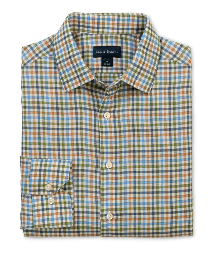 Scott Barber Coastal Linen Plaid Sport Shirt in Sage