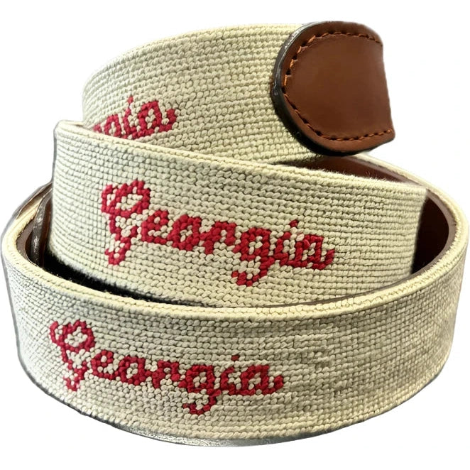 Smathers & Branson Georgia Script Needlepoint Belt in Khaki