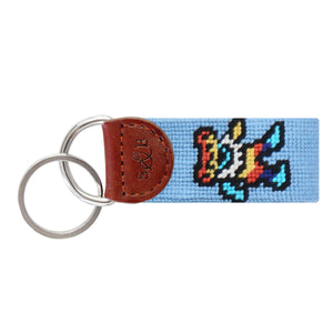 Smathers & Branson Dancing Bears Tie Dye Needlepoint Key Fob in Light Blue