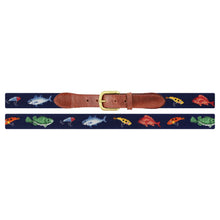 Load image into Gallery viewer, Smathers &amp; Branson Fish and Tackle Needlepoint Belt in Dark Navy
