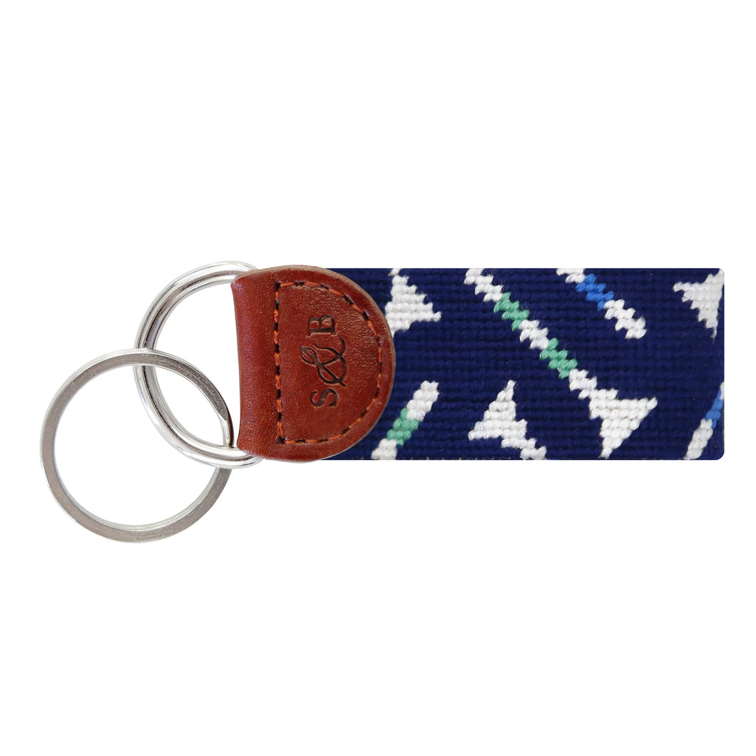 Smathers & Branson Golf Tee Pattern Needlepoint Key Fob in Dark Navy