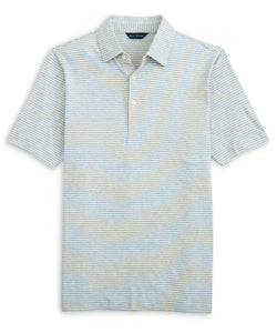 Scott Barber Linen/Cotton Stripe Polo in Sky Heather