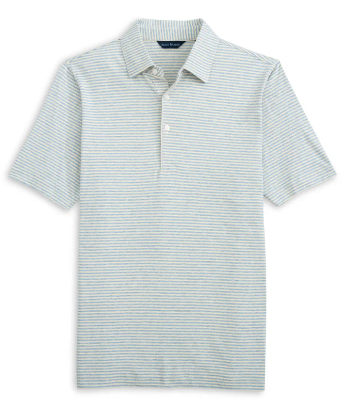 Scott Barber Linen/Cotton Stripe Polo in Sky Heather