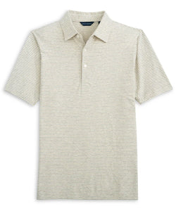 Scott Barber Linen/Cotton Stripe Polo in Grey Heather