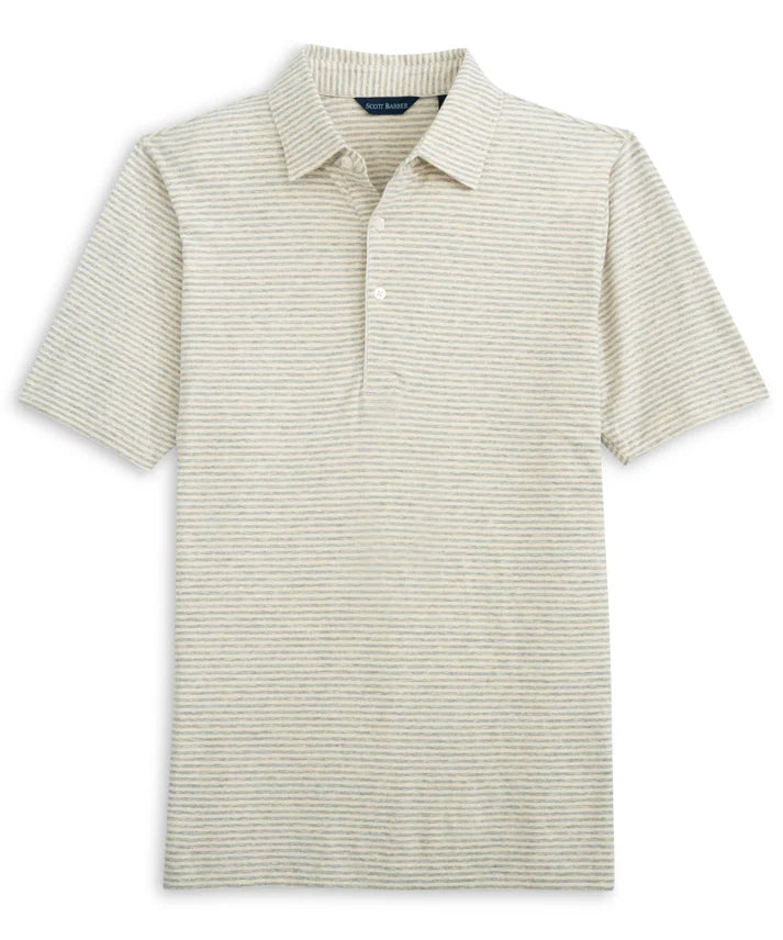 Scott Barber Linen/Cotton Stripe Polo in Grey Heather