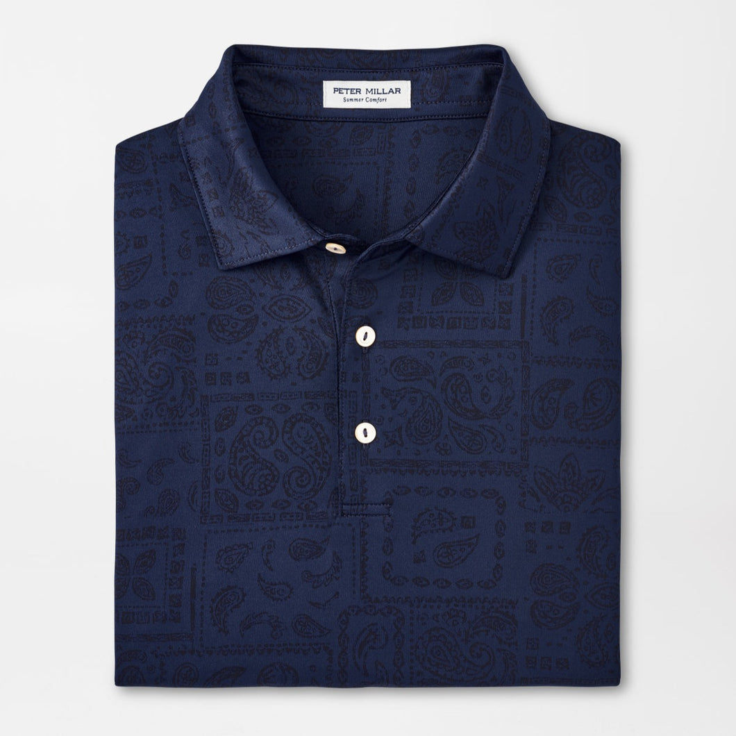 Peter Millar Delos Paisley Performance Jersey Polo in Navy