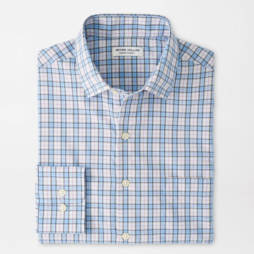 Peter Millar Hulbert Performance Poplin Sport Shirt in Cottage Blue