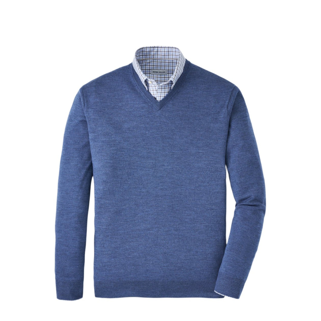 Peter Millar Autumn Crest V-Neck Sweater in Ocean Blue