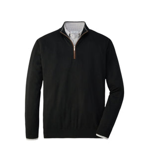 Peter Millar Autumn Crest Suede Trim Quarter-Zip Sweater in Black