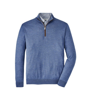 Peter Millar Autumn Crest Suede Trim Quarter-Zip Sweater in Regatta Blue