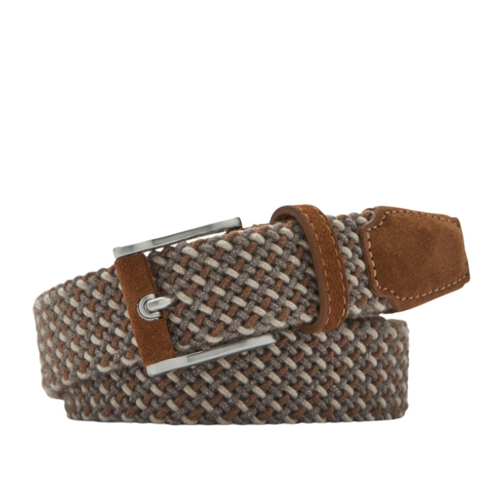 Peter Millar Crafted Multi-Color Woven Wool Belt in British Tan & Gale Grey