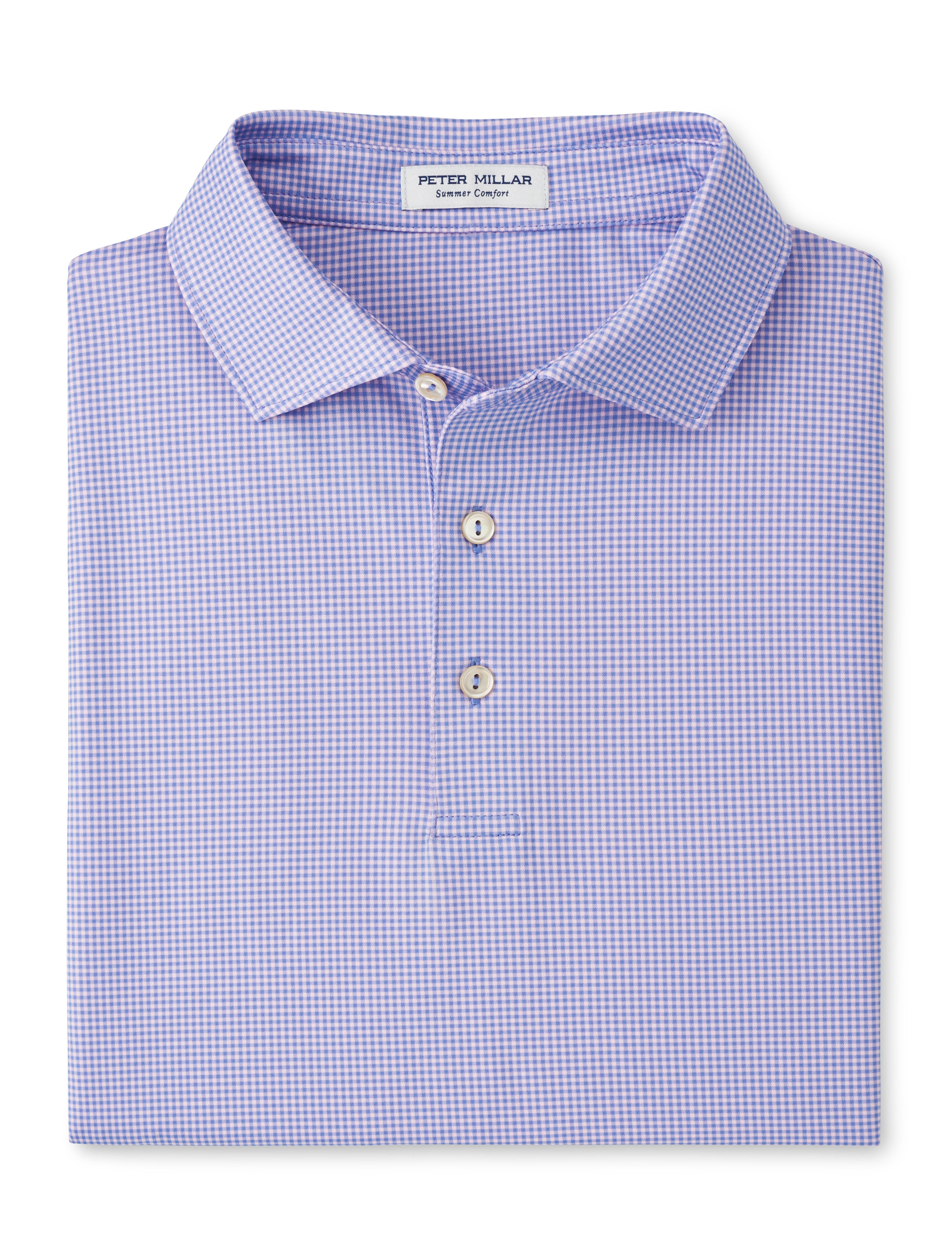 Peter Millar Gingham Performance Jersey Polo in Seaside Blue