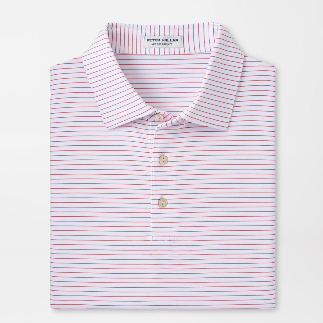 Peter Millar Hemlock Performance Jersey Polo in White/Cape Red