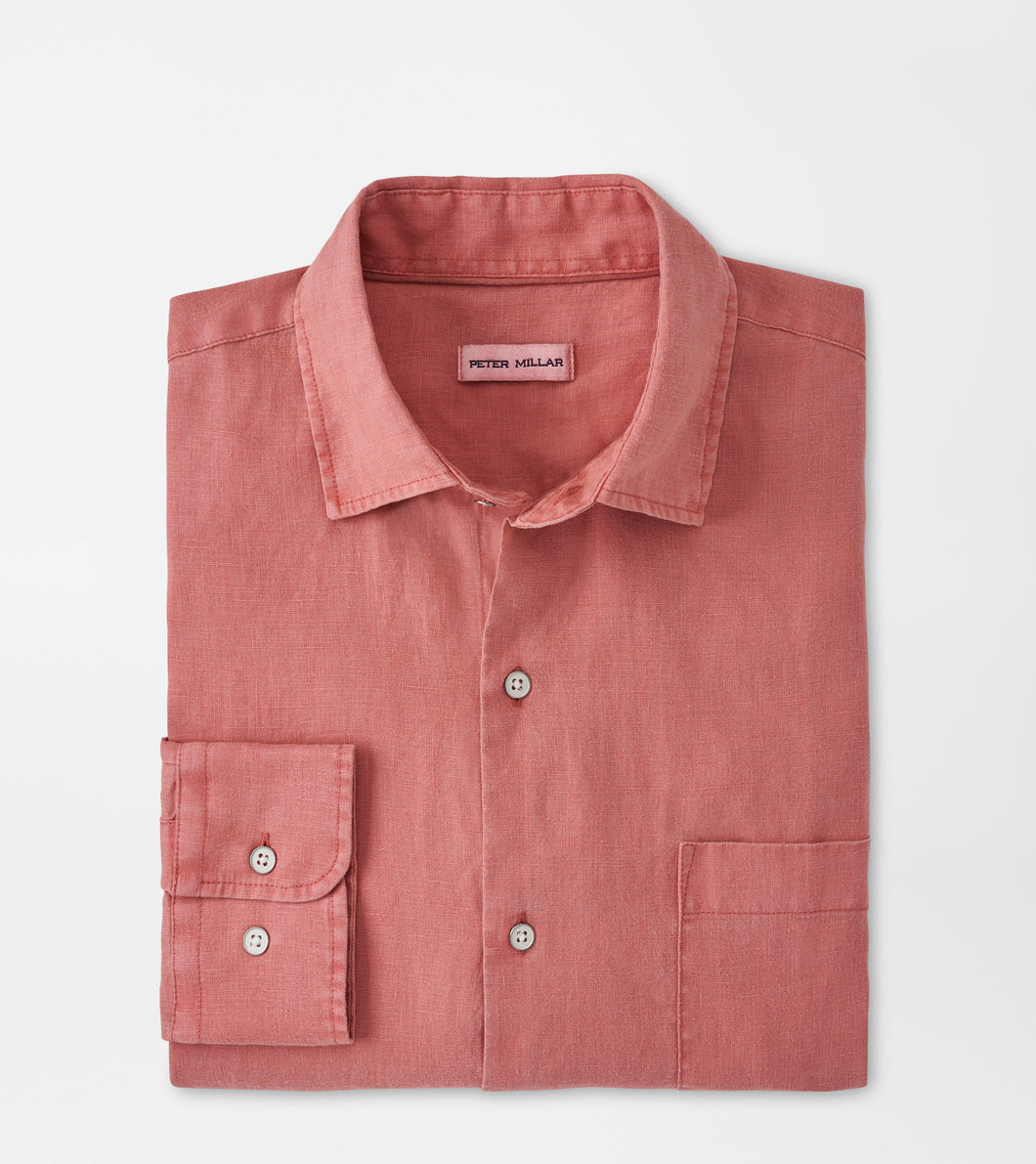 Peter Millar Coastal Garment-Dyed Linen Sport Shirt in Clay Rose