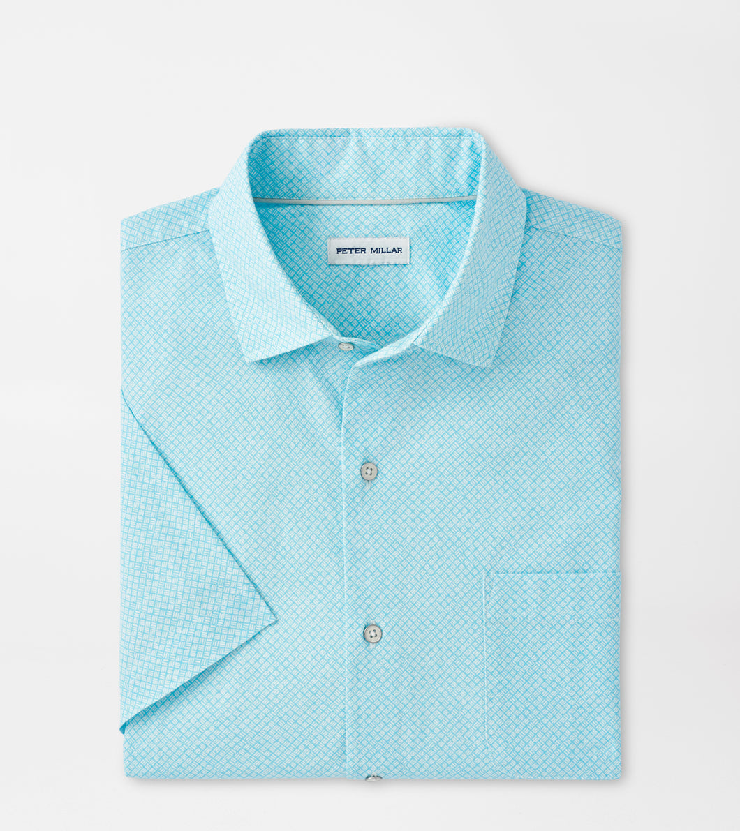 Peter Millar Piers Cotton-Stretch Sport Shirt in Mint Blue