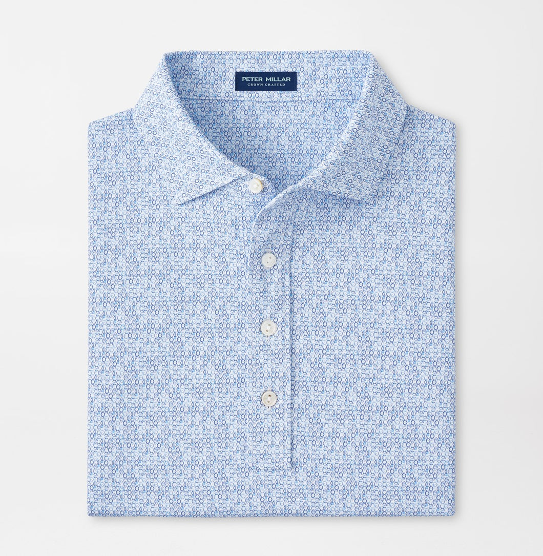 Peter Millar Rhythm Performance Jersey Polo in White/Blue Pearl