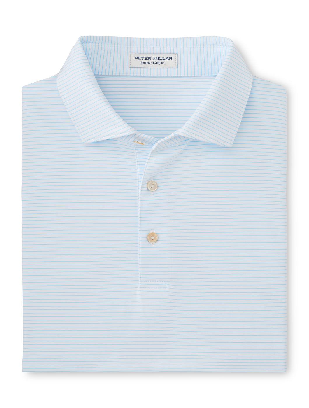 Peter Millar Highlands Performance Jersey Polo in White/Maya Blue