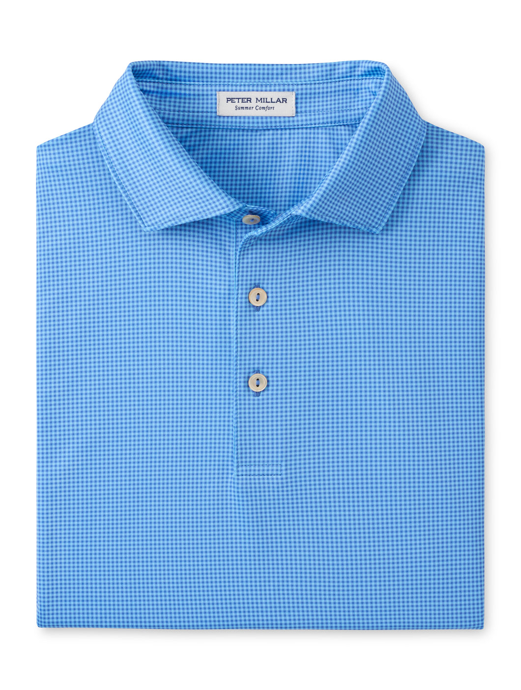 Peter Millar Gingham Performance Jersey Polo in Blue Sea