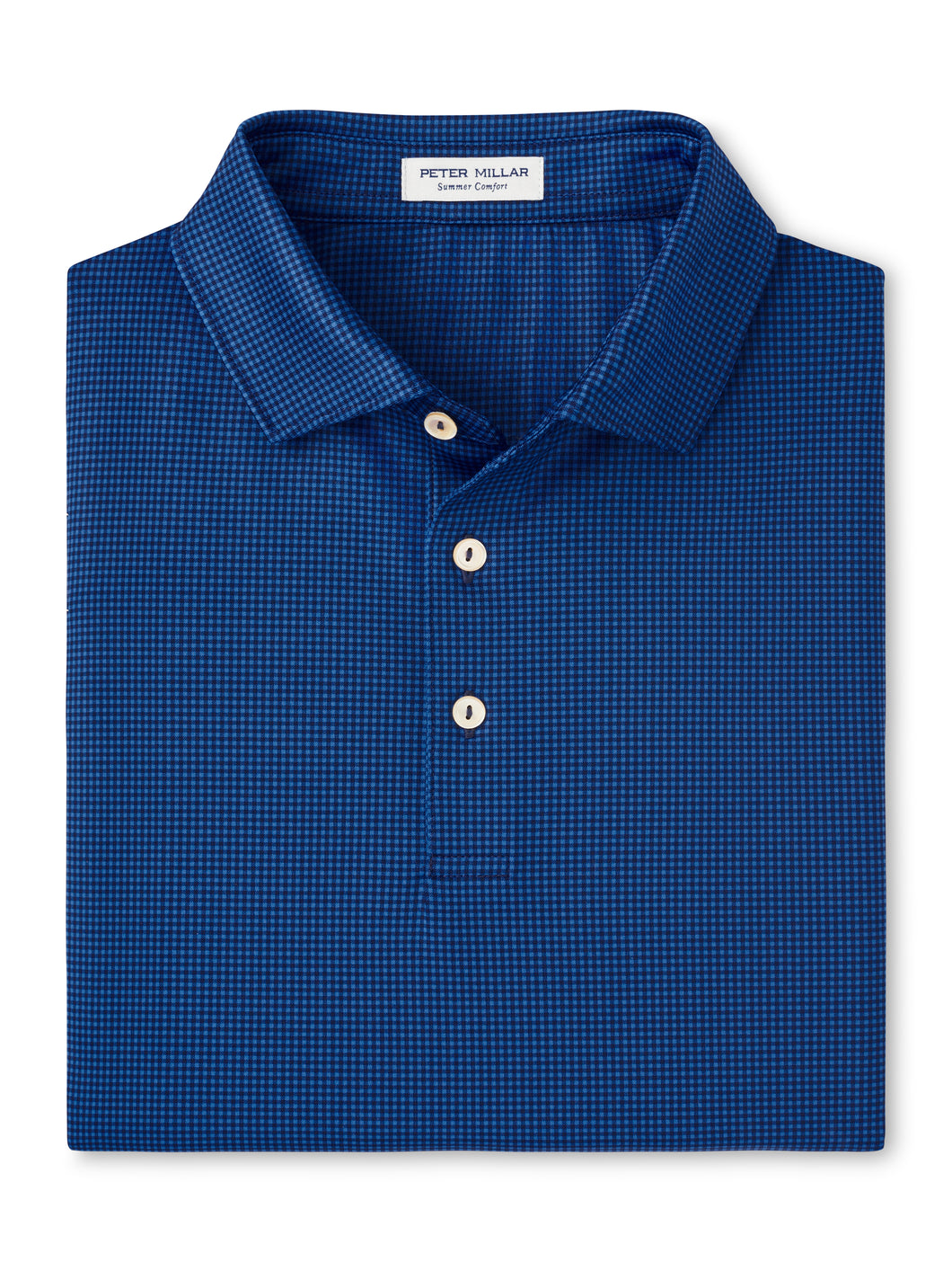 Peter Millar Gingham Performance Jersey Polo in Navy