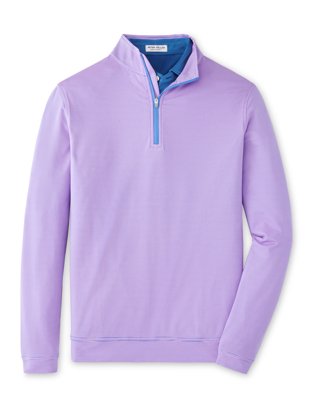 Peter Millar Perth Sugar Stripe Performance Quarter-Zip in Blue Sea