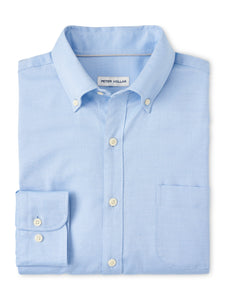 Peter Millar Campbell Perfect Pinpoint Cotton-Stretch Sport Shirt in Cottage Blue