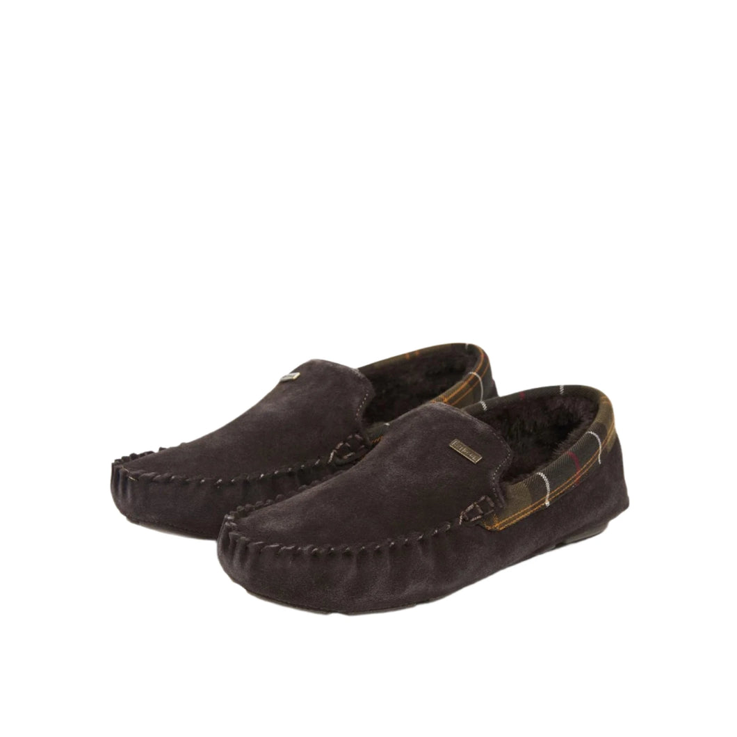 Barbour Monty Slippers in Brown Suede