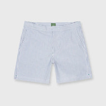 Load image into Gallery viewer, Sid Mashburn Zip-Front Mid-Length Swim Short in Blue/White Seersucker
