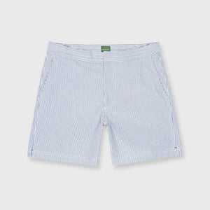 Sid Mashburn Zip-Front Mid-Length Swim Short in Blue/White Seersucker