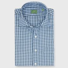 Load image into Gallery viewer, Sid Mashburn Spread Collar Sport Shirt in Olive-Sky Gingham Twill
