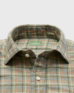 Sid Mashburn Spread Collar Sport Shirt in Olive-Blue Tattersall Flannel