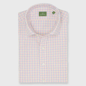 Sid Mashburn Spread Collar Sport Shirt in Poppy Multi Tattersall Poplin