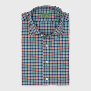 Sid Mashburn Spread Collar Sport Shirt in Sage Plaid Poplin