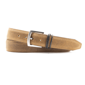 Martin Dingman Bermuda Water Repellent Suede Belt in Khaki