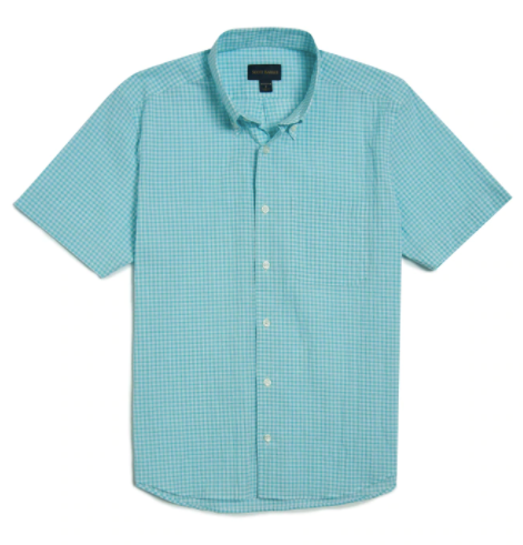Scott Barber Windowpane Seersucker Short Sleeve Sport Shirt in Aqua