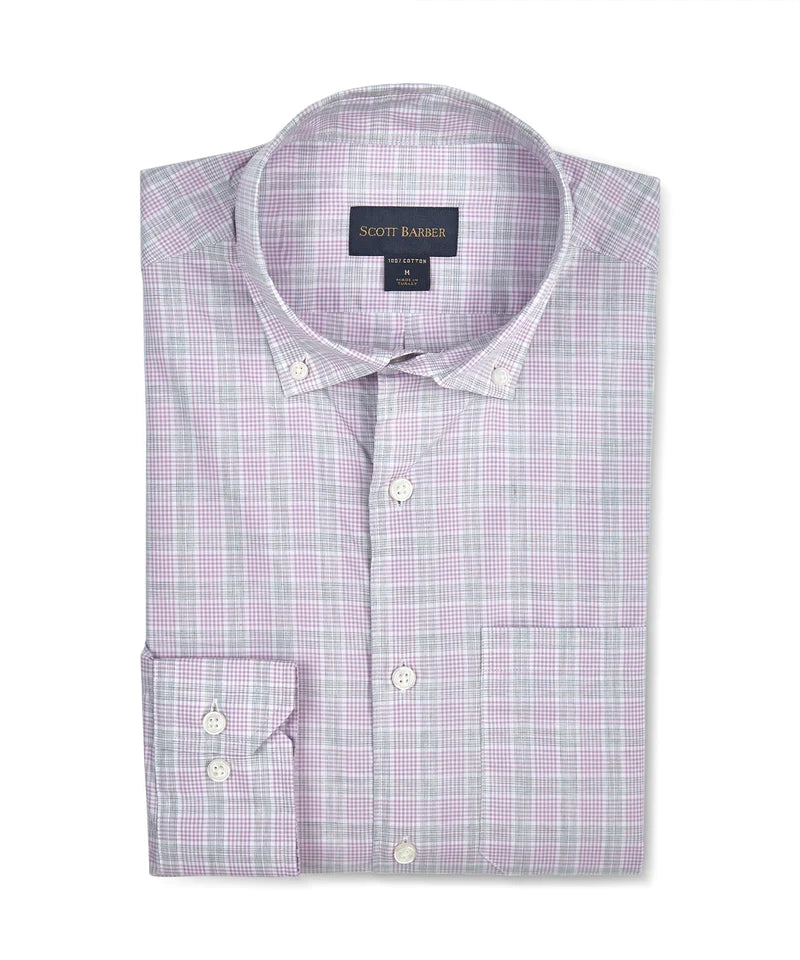 Scott Barber Organic Cotton Plaid Sport Shirt in Lilac