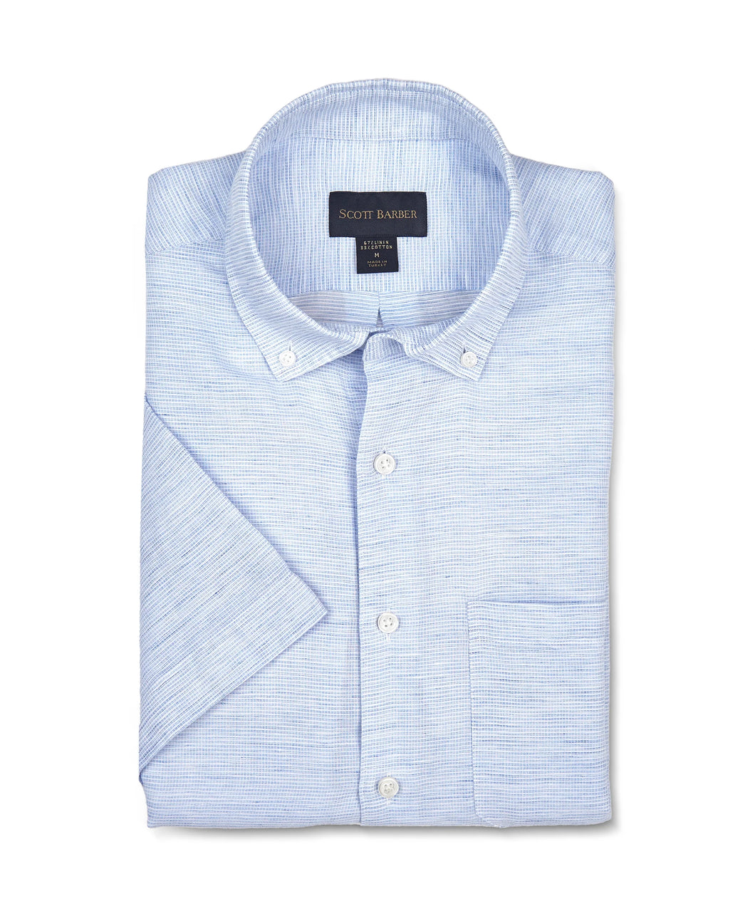 Scott Barber Short Sleeve Linen/Cotton Sport Shirt in Sky
