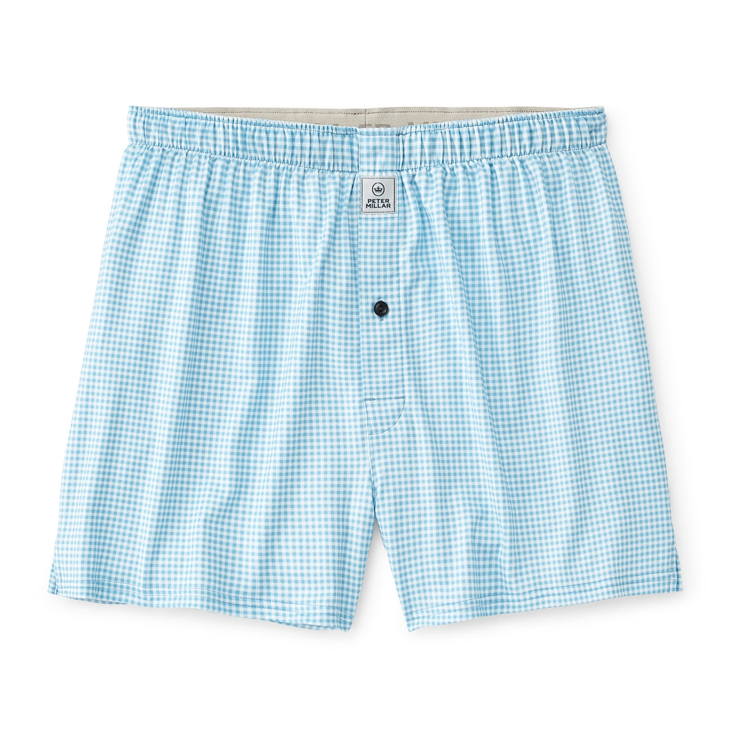 Peter Millar Nebraska Printed Gingham Check Stretch Jersey Boxer-Cottage Blue