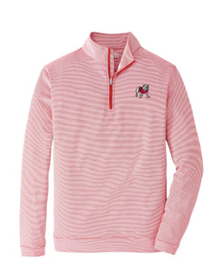 Peter Millar Georgia Standing Bulldog Perth Mini-Stripe Performance Quarter Zip-Red3/White